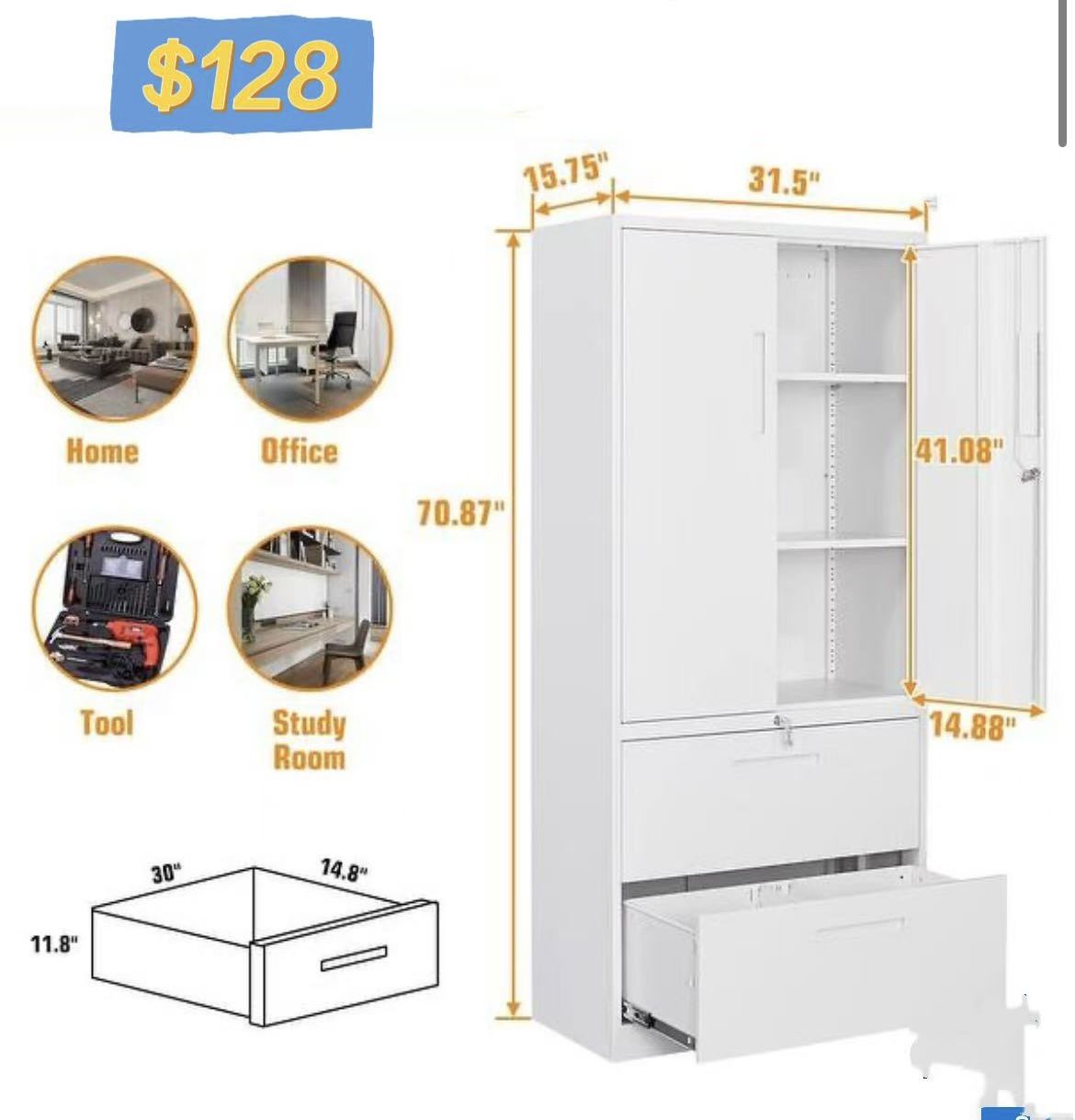 ✌️ Cabinet with 2 Drawer, with 2 door . Metal Filing Storage Cabinet with Lock, Metal Vertical Lateral Filing Storage Cabinet