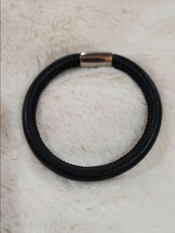 Brighton Woodstock Smooth Black Leather Bracelet, Size Small, 7-3/4" When Closed