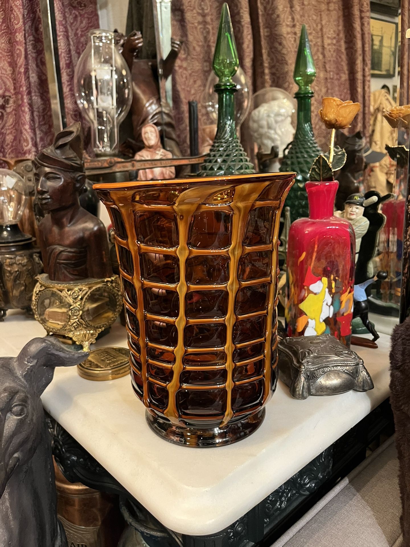 Large Vintage 1980s Hand blown Glass Vase