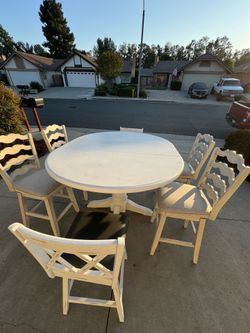 White oval counter Heigth Dining Table 6 Chairs