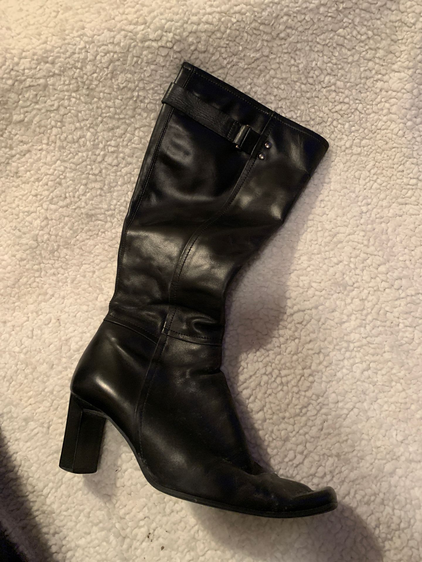 Tall Black Leather Boots Made in Poland Size 7.5
