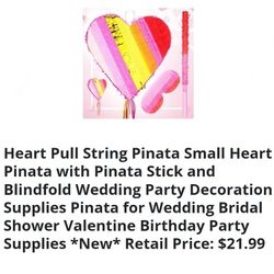 Heart Pinata Pull String W/mask and Stick