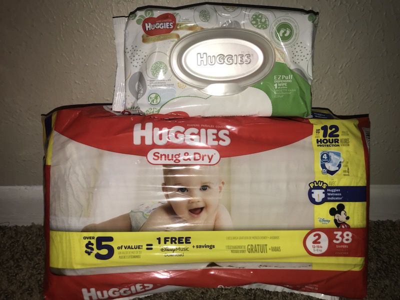 Huggies size 2 and 4 diapers and wipes