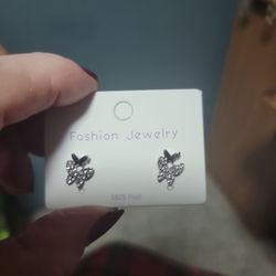 White Sapphire Butterflies Earrings Sterling Silver 