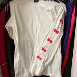 Obey White Cherry Graphic Long Sleeve Shirt