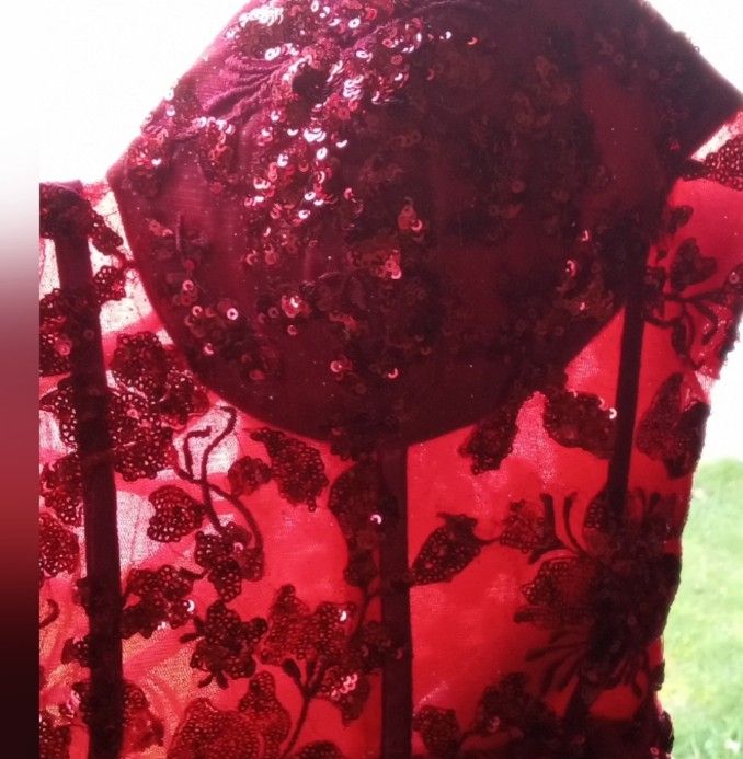 Red Corset Flower Applique Ladies Dress