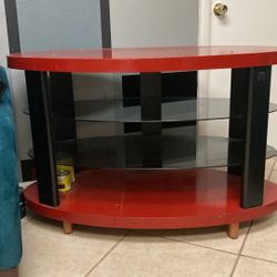 Painted Entertainment Center With Glass Shelves 