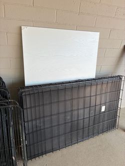 Large dog crate with two doors and white wood topper