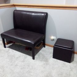 Brown Seat and Small Storage Stool Ottoman