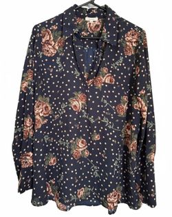 Pleione Women's Blouse Tunic Size Large Floral Polka Dot Coquette Cottage Retro