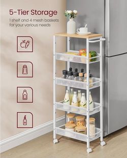 5 Tier Storage Cart Kitchen Trolley With Handle