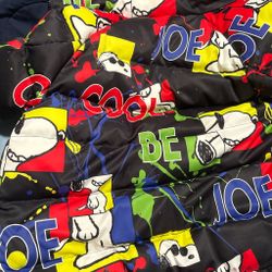 Black and multi-coloured Snoopy Peanuts puffer jacket