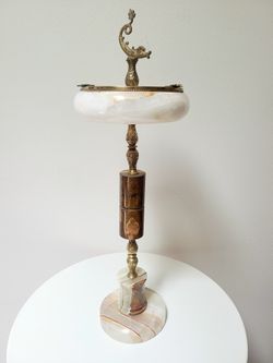 Gorgeous Hollywood Regency Era Onyx & Brass Floor-Standing Ashtray Circa 1930s