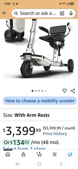 ATTO Folding Travel Powered Mobility Scooter by MovingLife, with Arm Rests, Full-Size Portable Electric Scooter, Lightweight Lithium Battery, Airline 