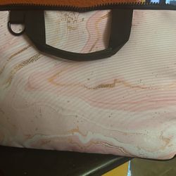 New  Thin Padded Laptop, iPad  Shoulder Bag. Pink Marble Design 