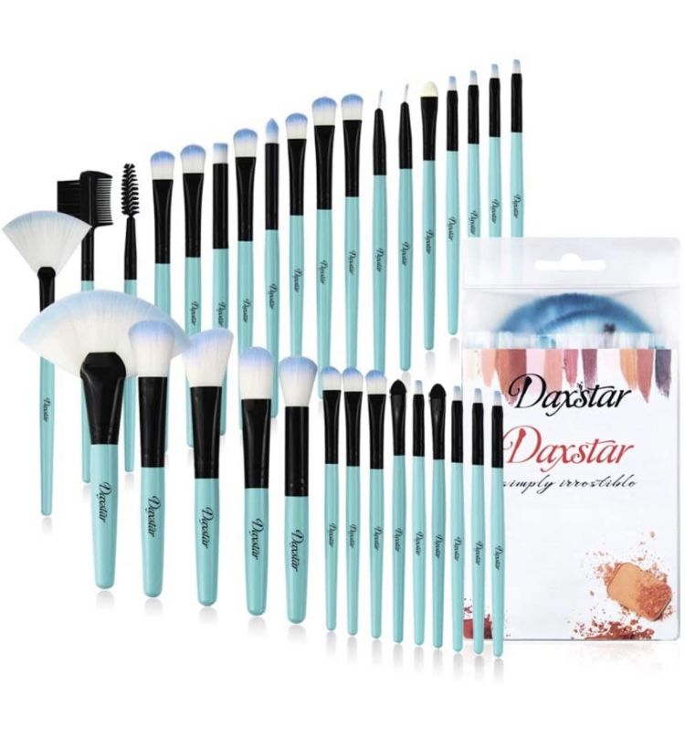 32Pcs Makeup Brushes Set No Shed Cruelty-Free Synthetic Fiber Bristles with Travel Case, Blue