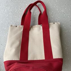 Outfitted Red Canvas Picnic Bag Picnic Tote Picnic Organizer 