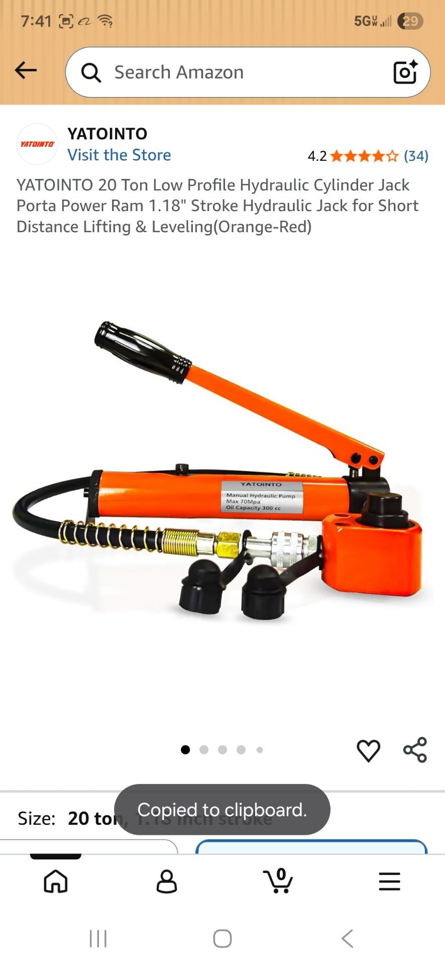 YATOINTO 20 Ton Low Profile Hydraulic Cylinder Jack Porta Power Ram 1.18" Stroke Hydraulic Jack for Short Distance Lifting & Leveling(Orange-Red)