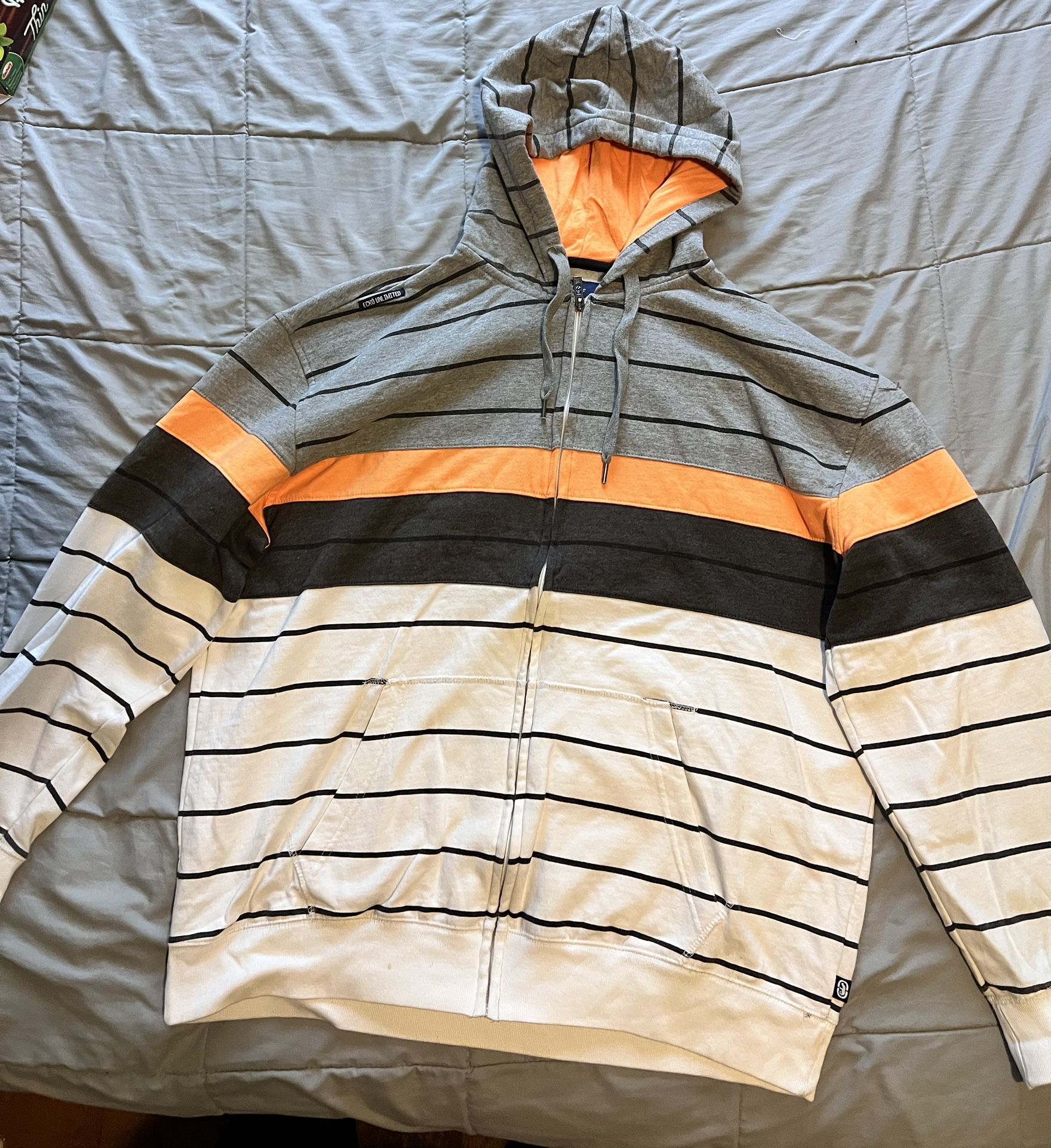 Ecko Unltd Sweatshirt Hoodie Mens 3XL Zip Colorblock Stripes Vintage Y2K*