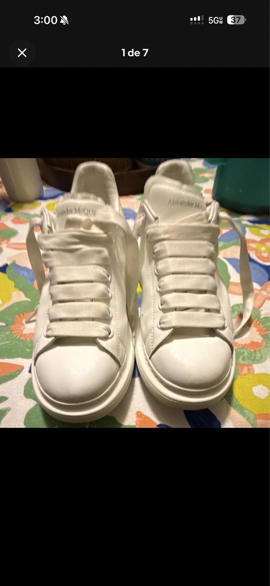 Alexander McQeen oversized white lace-up leather low top sneakers 441631 Rubber!!