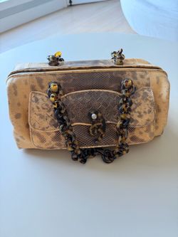 Vintage Bottega Veneta 2005 Lizard Intrecciato Tortoiseshell Chain Handle Bag