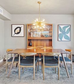Mid Century Modern Walnut Dining Table + Chairs