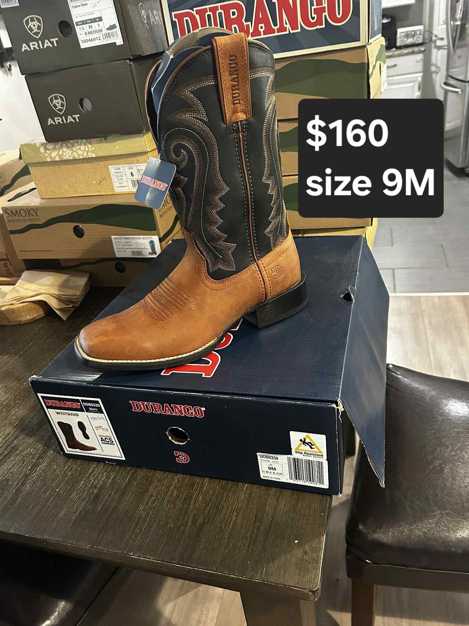 Durango Westward Men’s Black and Brown Cowboy Boots (Size 9) (Brand New)