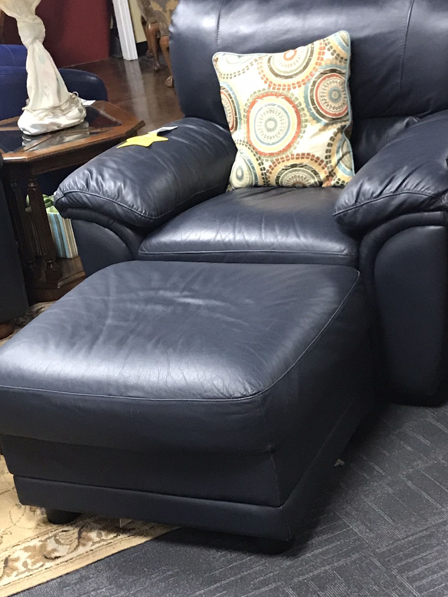 Blue Leather Chair With Ottoman