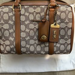 Authentic  Coach Ruby 25 Signature Jacquard Satchel - Cocoa Burnished Amber/Gold