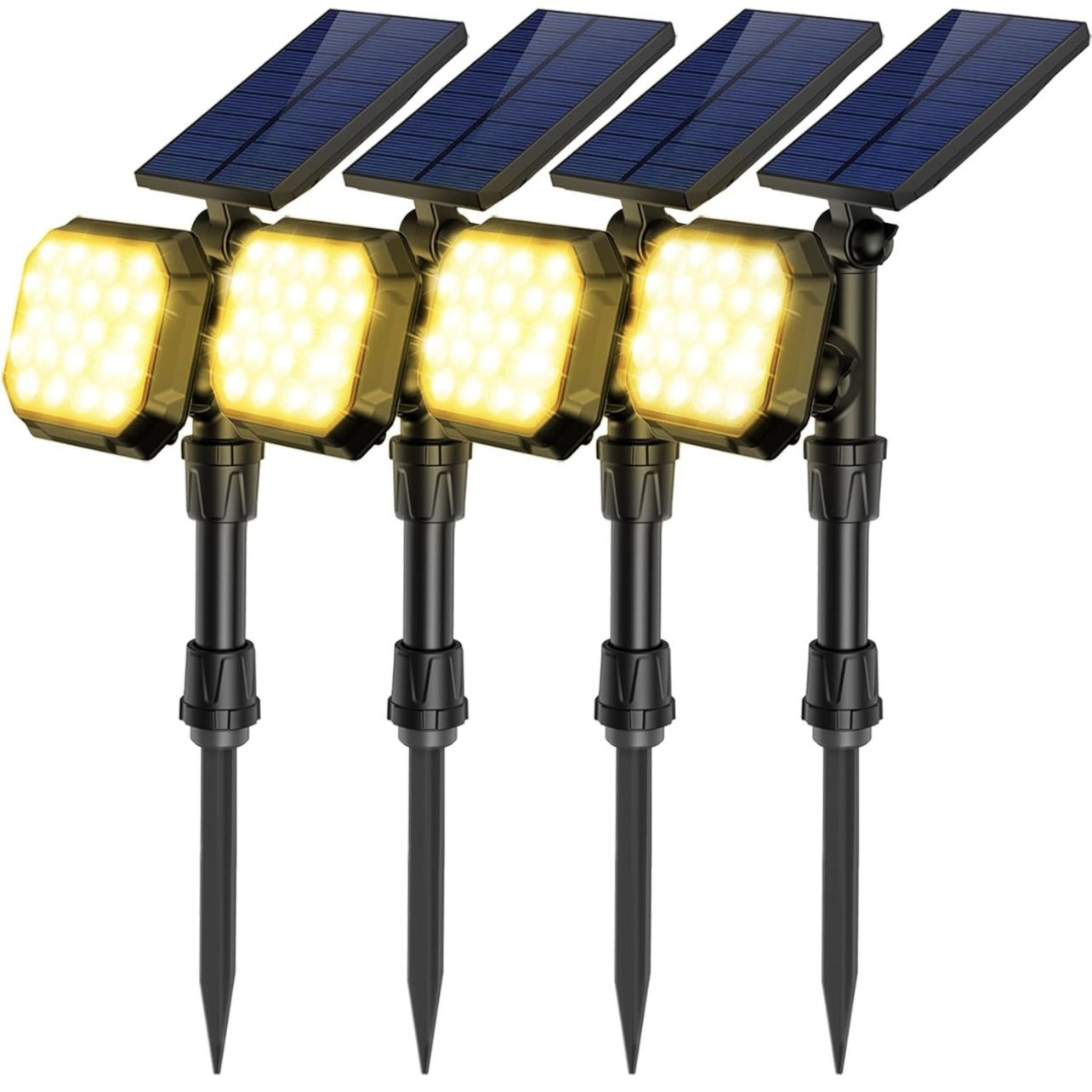 (2 PCS) Warm Light- Outdor Solar Lights, 22 LED 700 Lumens Bright Solar Garden Lights Waterproof Solar Spot Lights for Outside Landscape Yard Pond Pat