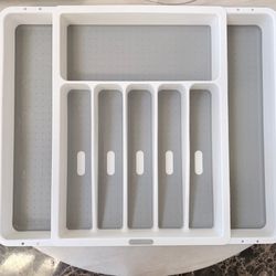 Madesmart Expandable Silverware Organizer White Gray BPA-Free Utensil Tray
