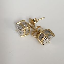 14k Gold Diamond Stud Earrings Round Brilliant illusion Setting
