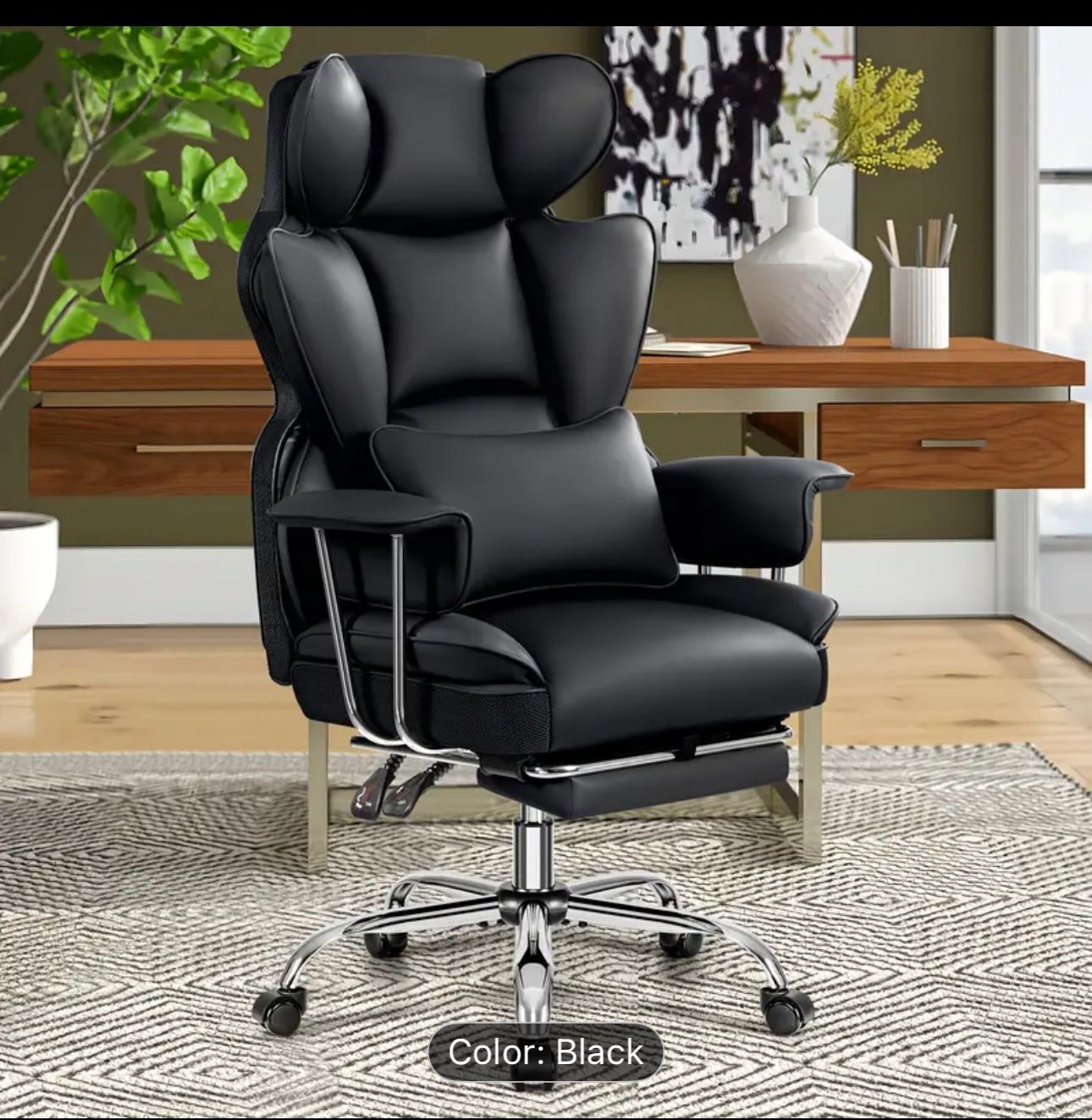 Ergonomic Home Office Chair with Footrest, High Back Desk Chairs for Heavy People, 500 LBS Leather Executive Office Chair with Lumbar Support, Comfy G