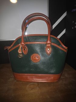 Vintage Dooney & Bourke Green & Tan Leather Dome Satchel Purse