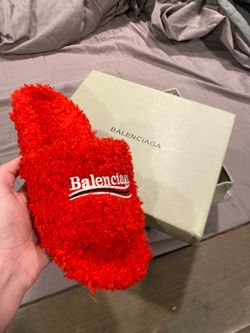 Balenciaga Red Fuzzy Slide Sandal