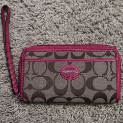 Coach Wristlet Card Wallet Brown And Pink 