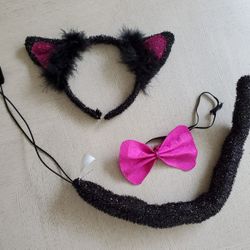 Pink Kitty ears with tail and pink bow