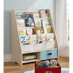 Kids' Bookshelf with Cube Bins