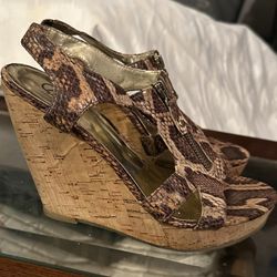 Women’s Brown Snake Strappy Wedges