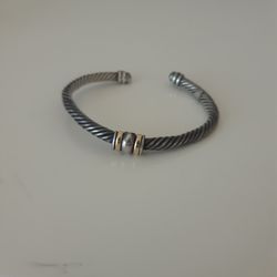 925 Solid STERLING SILVER And 18k Gold Twisted Bangle