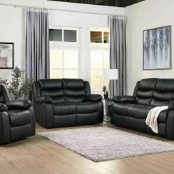 New Black 3PC Recliner Set 