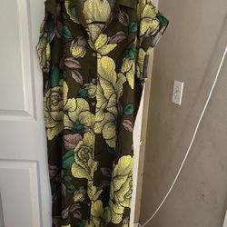 Flowered , Yellow And Brown Dress. Size Large
