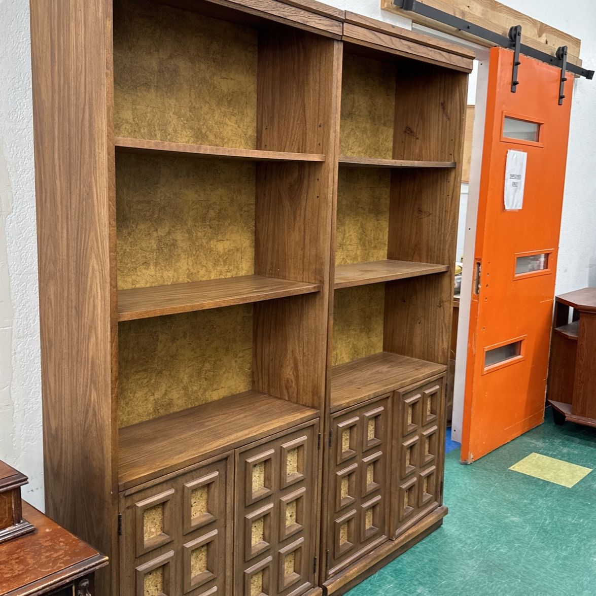  1 1970’s Bookcase Cabinet With Cork Inlays 