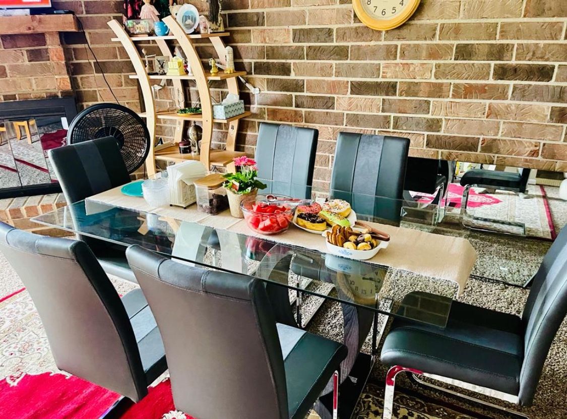 Glass Top 6 Chair Dinner Table 