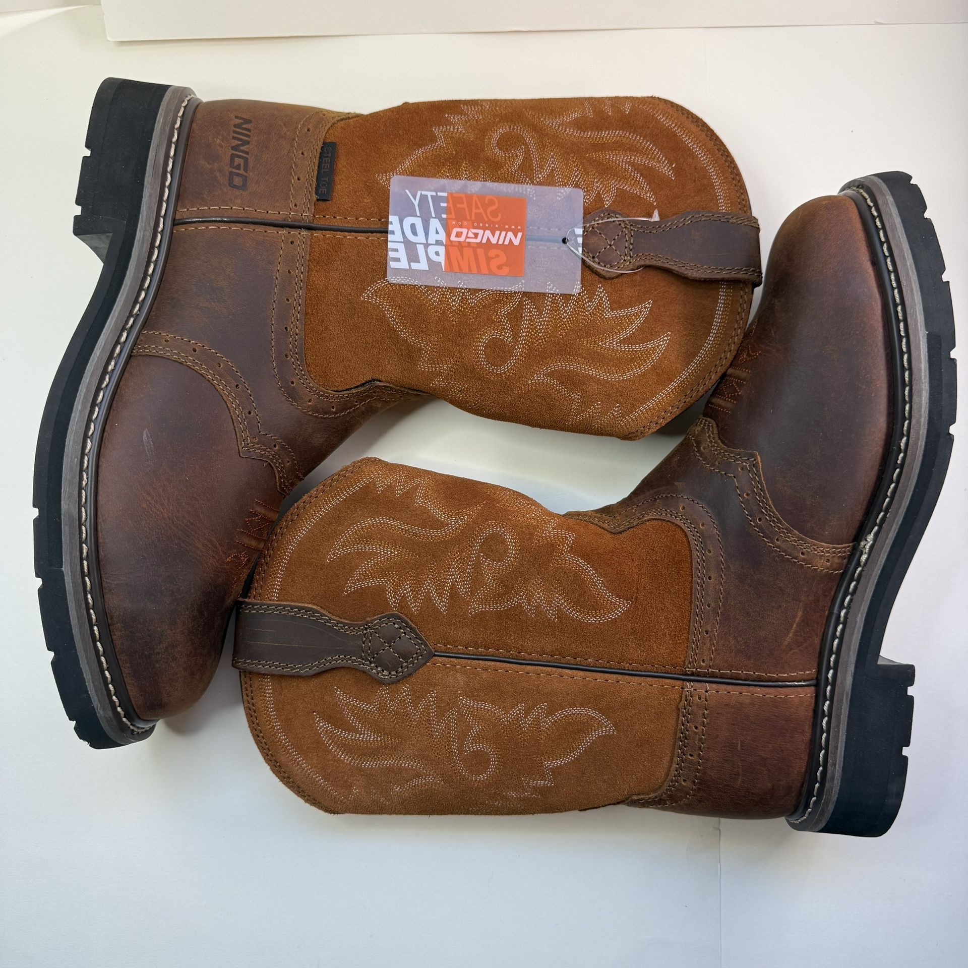 HISEA NINGO Men Square Steel Toe Western Work Boots Waterproof Men’s Size 11 NWT