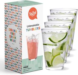 TaZa Unbreakable Glasses 4-pack – Stackable 12oz BPA-Free Outdoor Tumblers