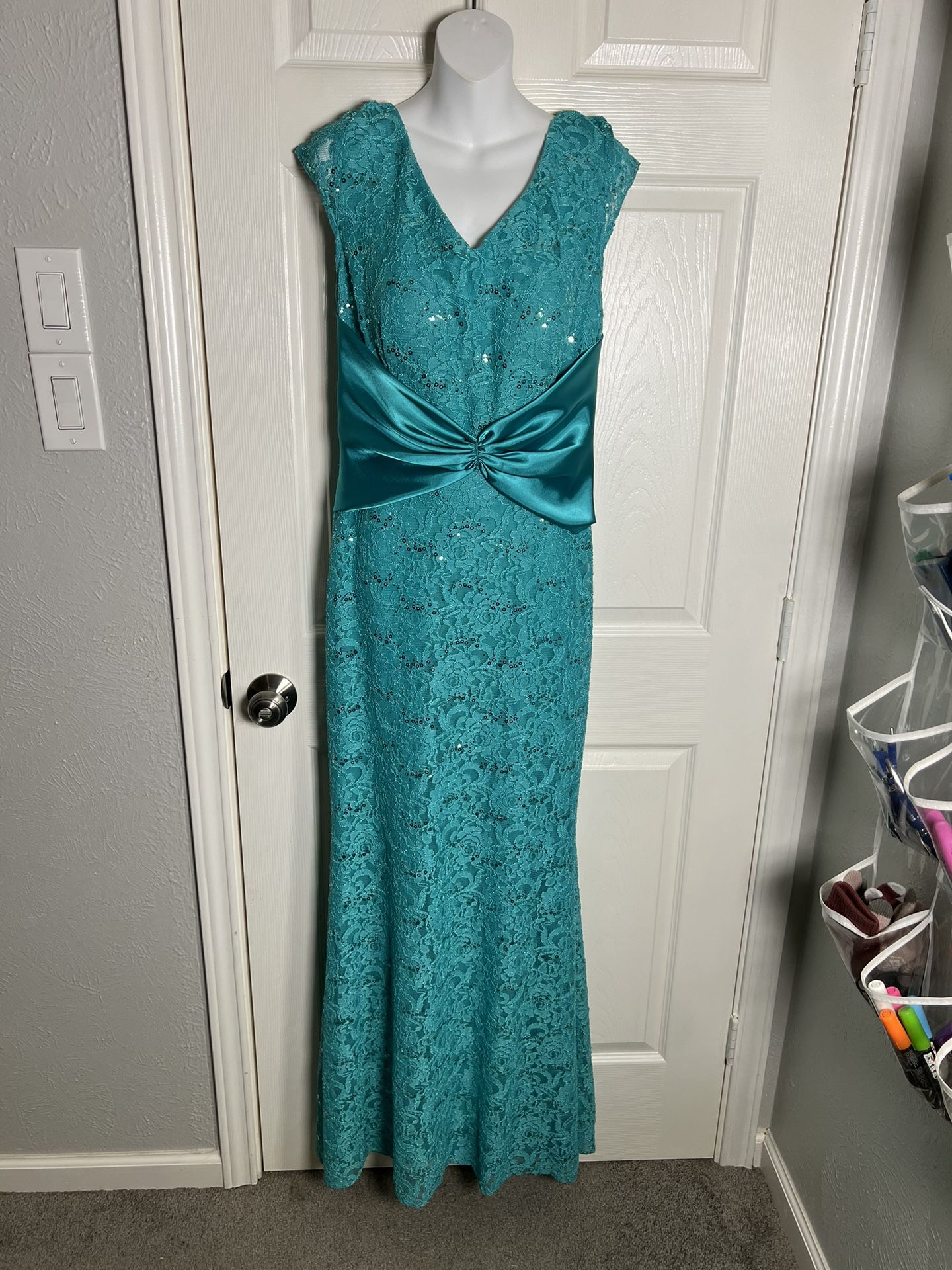 Turquoise & Sliver Sequined Full Length Dress