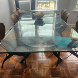 8 Person Glass & Metal Dining Table With Chairs