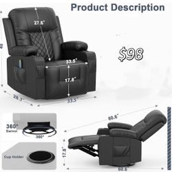 😀 Recliner Chairs for Adults, Massage Rocker,360 Degree Swivel Single Sofa Seat Living Room 