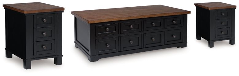 Wildenauer Brown/Black Lift-top Coffee Table and 2 Chairside End Tables (Online Special Price)